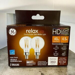 GE Relax LED Candelabra Bulbs Soft‎ White Dimmable 40 Watts G16.5 - 2 Pack